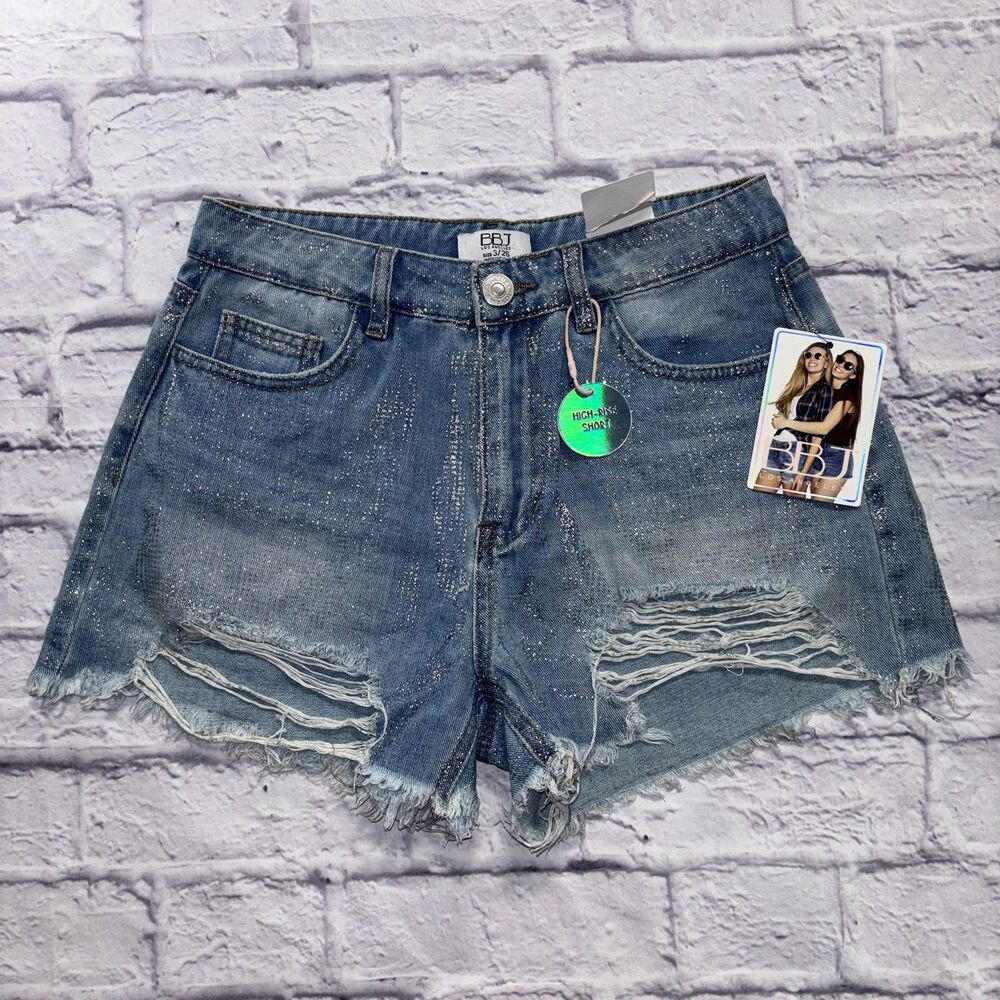 NWT BBJ Los Angeles High Rise Distressed Denim Shorts 3/26 Y2K